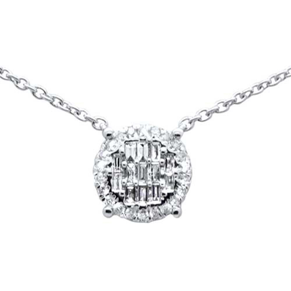 .23ct G SI 14K White Gold Round & Baguette Diamond Pendant Necklace 16"