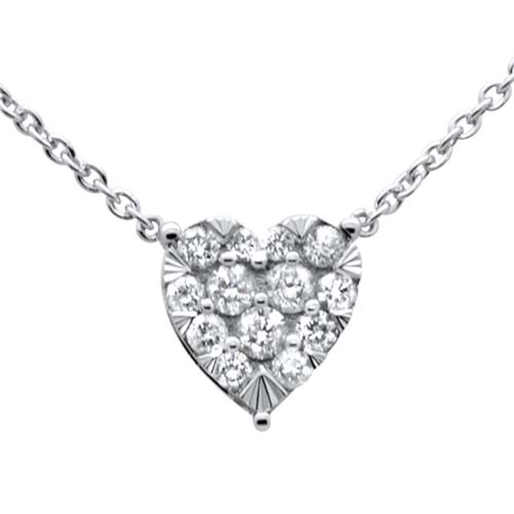 .34ct G SI 14K White Gold Heart Shaped Pendant Necklace 16"+2" Ext Chain
