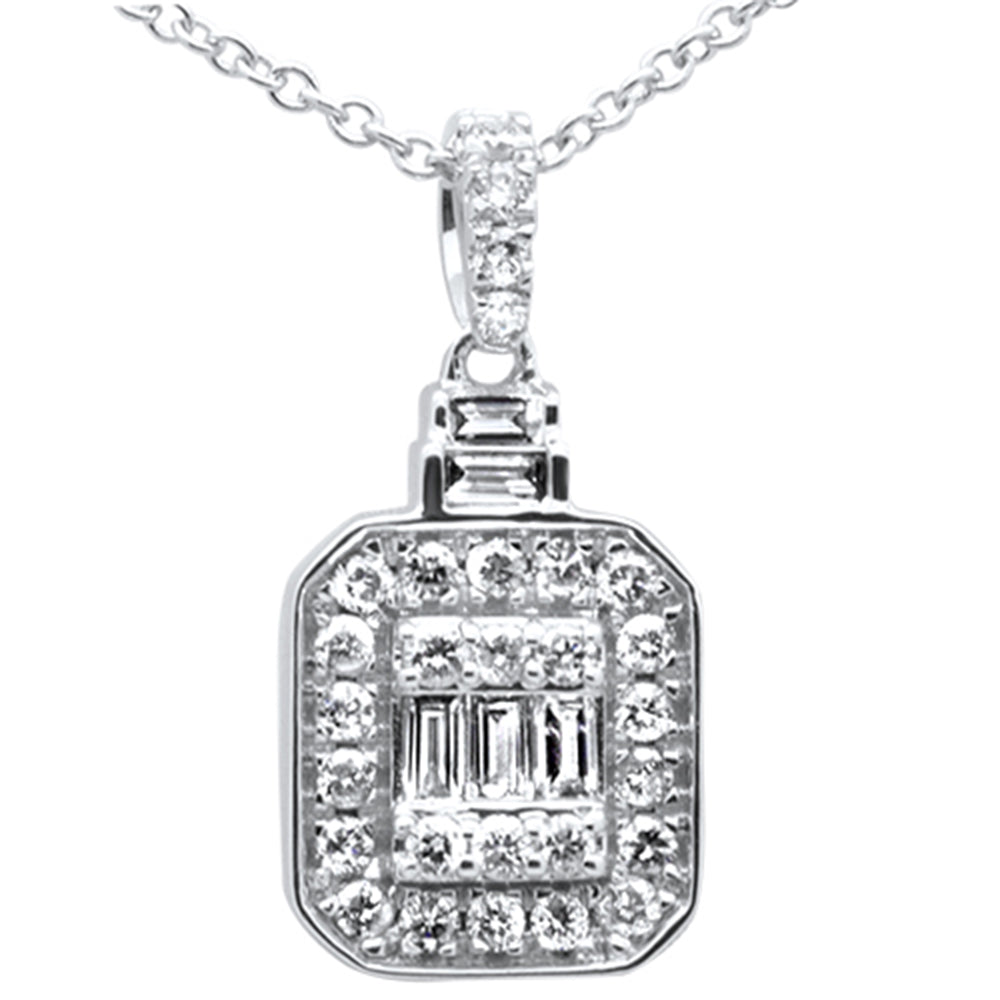 .34ct G SI 14K White Gold Round & Baguette Diamond Pendant Necklace 18"