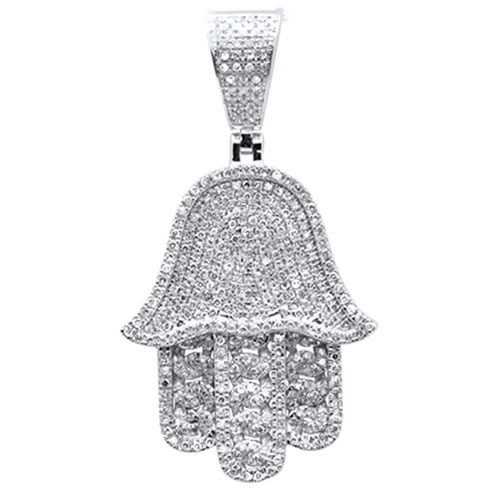 .76ct G SI 14K White Gold Diamond Hamsa Charm Pendant