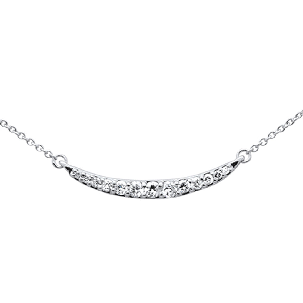 .26ct G SI 14K White Gold Curve Bar Round Diamond Pendant Necklace 18" Long