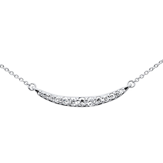 .26ct G SI 14K White Gold Curve Bar Round Diamond Pendant Necklace 18" Long