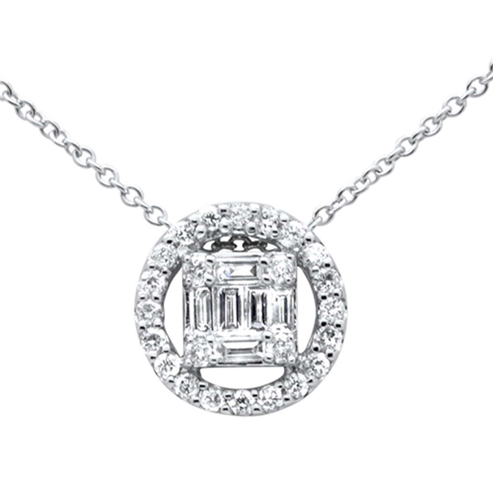.34ct G SI 14K White Gold Round & Baguette Diamond Pendant Necklace 18"