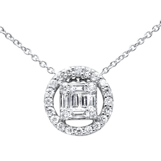 .34ct G SI 14K White Gold Round & Baguette Diamond Pendant Necklace 18"