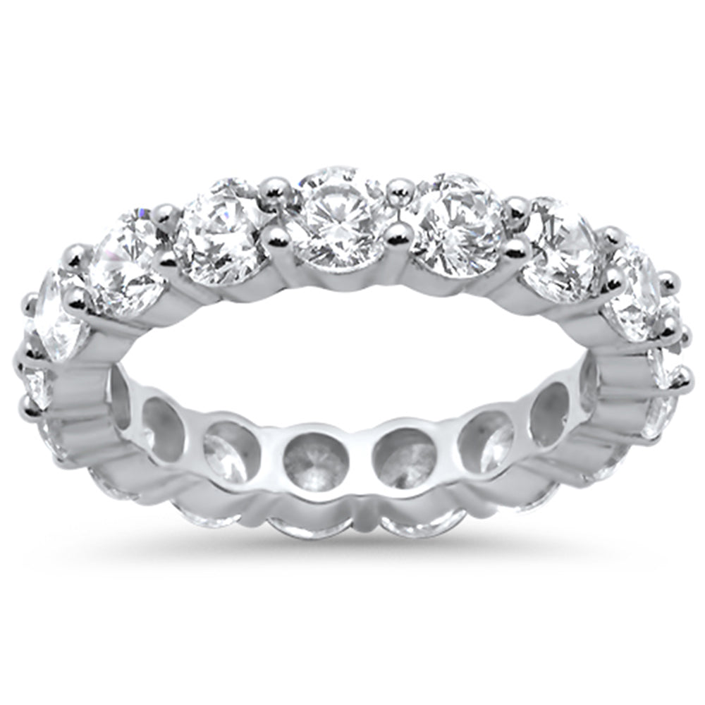 Round Cubic Zirconia .925 Sterling Silver Eternity Band Ring Sizes 5-10