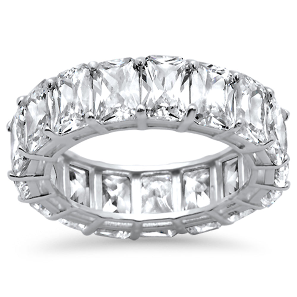 Radiant Cut Cubic Zirconia .925 Sterling Silver Eternity Band Ring Sizes 5-8