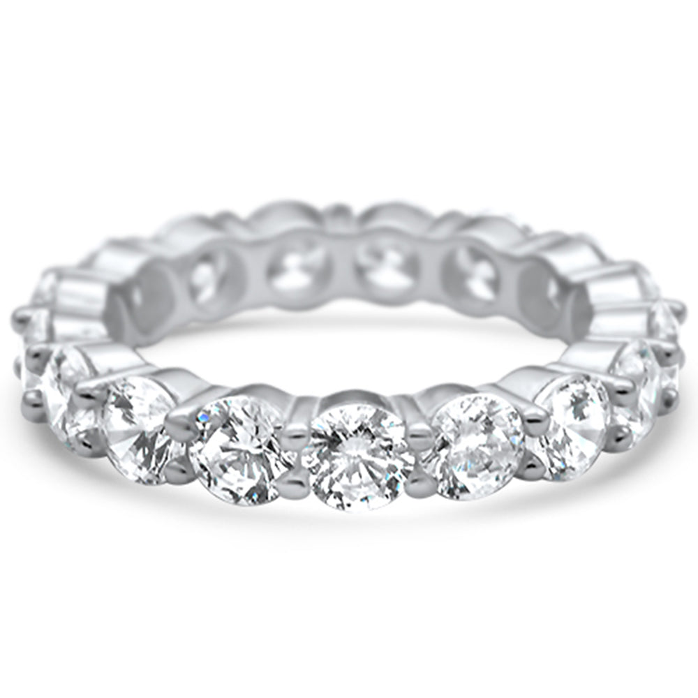 Round Cubic Zirconia .925 Sterling Silver Eternity Band Ring Sizes 5-10