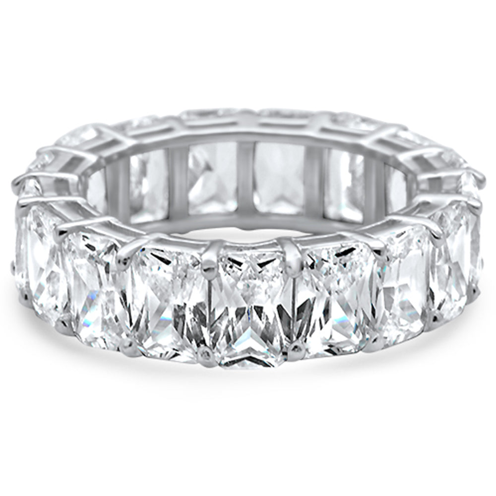 Radiant Cut Cubic Zirconia .925 Sterling Silver Eternity Band Ring Sizes 5-8