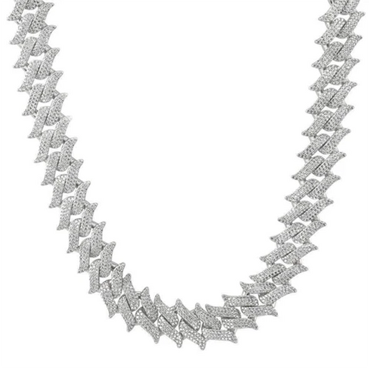 13MM 20.2ct G SI 14K White Gold Diamond ICED Out Micro Pave Spiked Cuban Necklace 22" Long