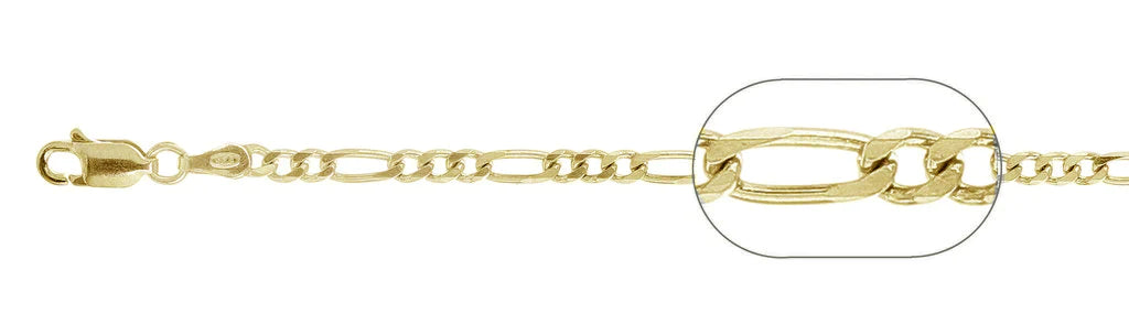 080-3MM Yellow Gold Plated Figaro Chain .925 Solid Sterling Silver Available In 7"-30" Inches