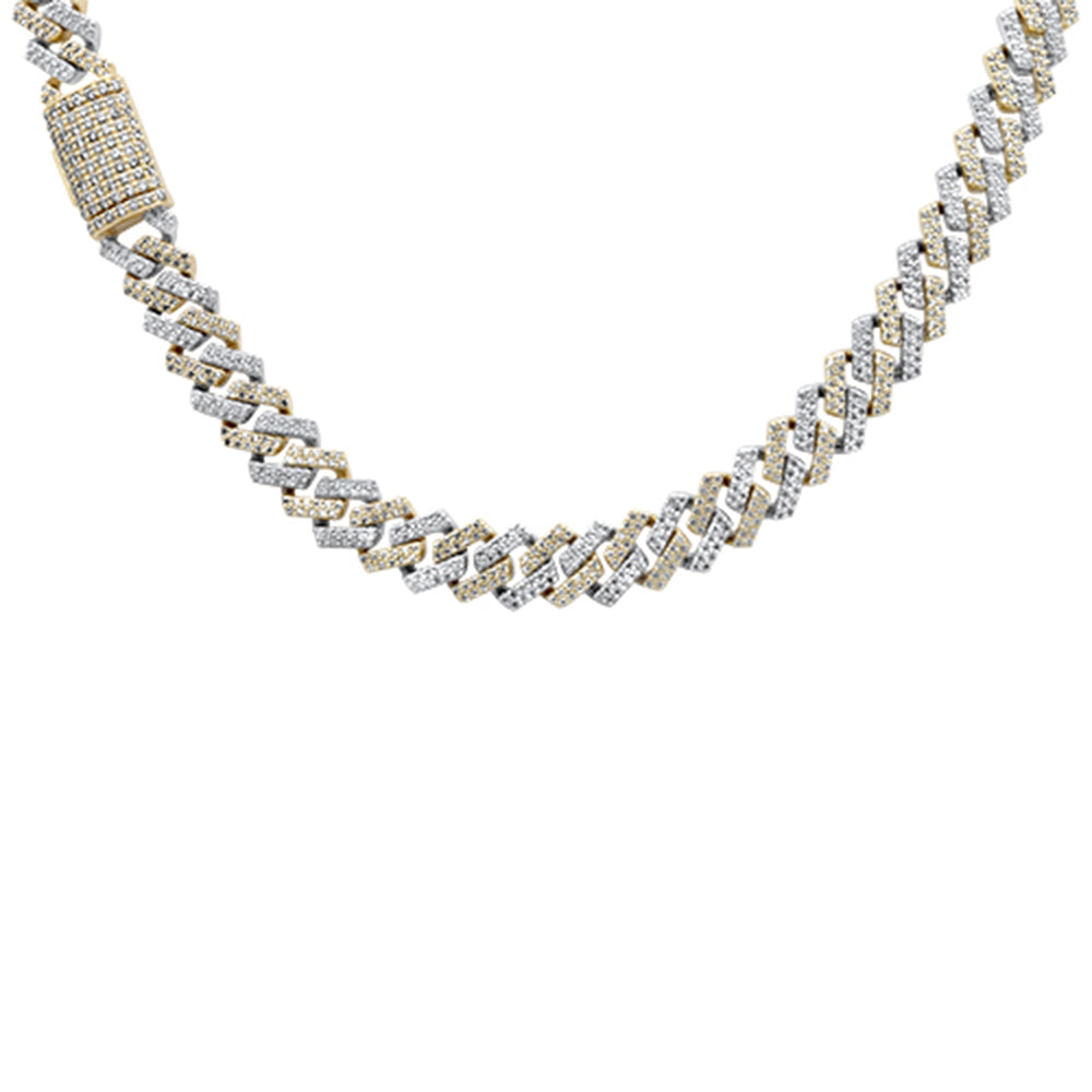 9MM 10CT G SI 14KT Two Tone Diamond Micro Pave Yellow & White Gold Cuban Necklace 22"