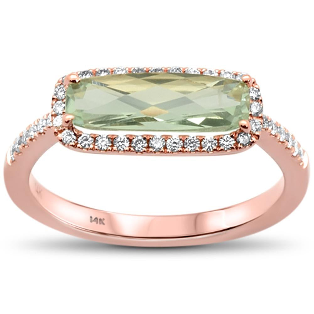 1.34cts 14k Rose Gold Cushion Modern Green Amethyst Diamond Ring Size 6.5