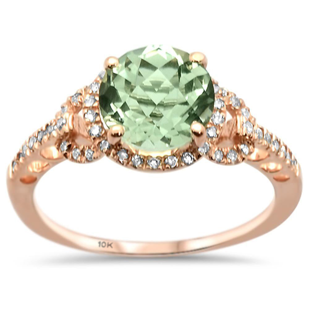 2.11cts 10k Rose Gold Round Green Amethyst Diamond Ring Size 6.5