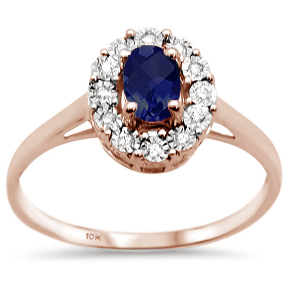 .61ct 10k Rose Gold Oval Blue Sapphire & Diamond Ring Size 6.5