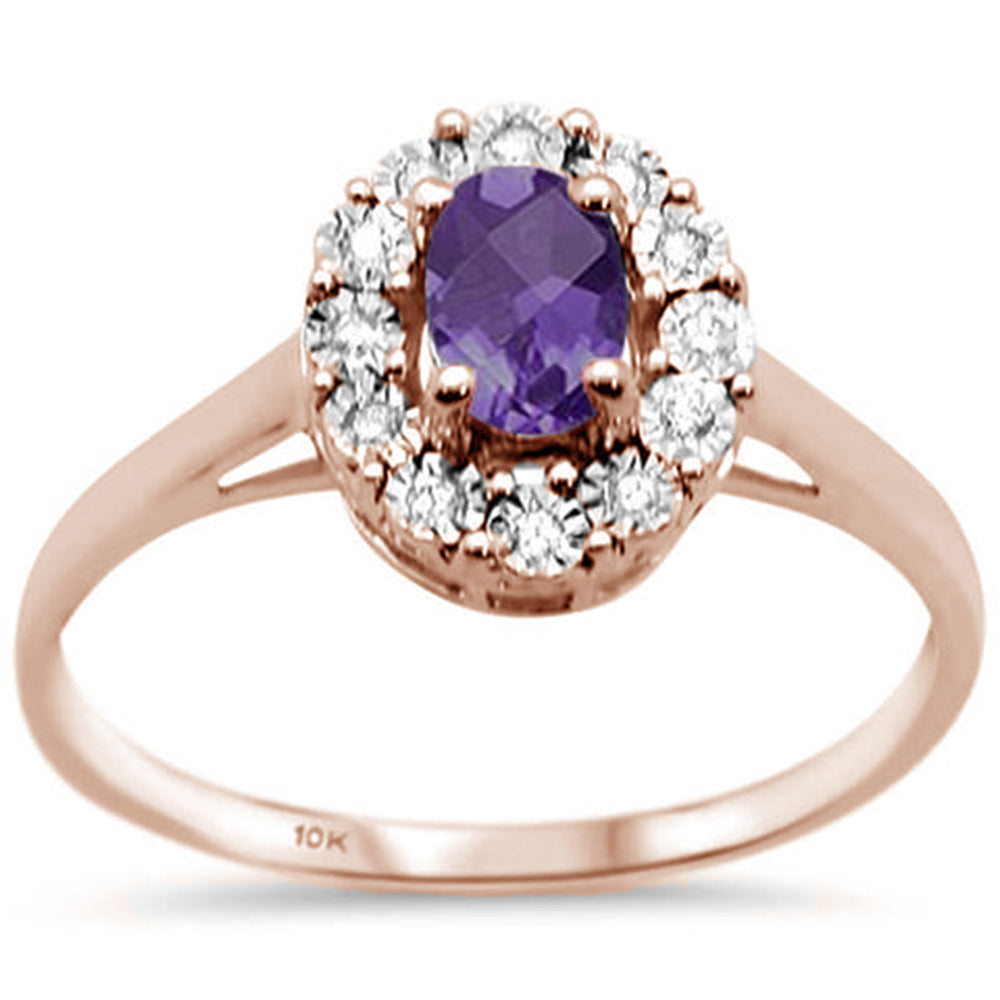 .79ct 10K Rose Gold Oval Amethyst & Diamond Ring Size 6.5