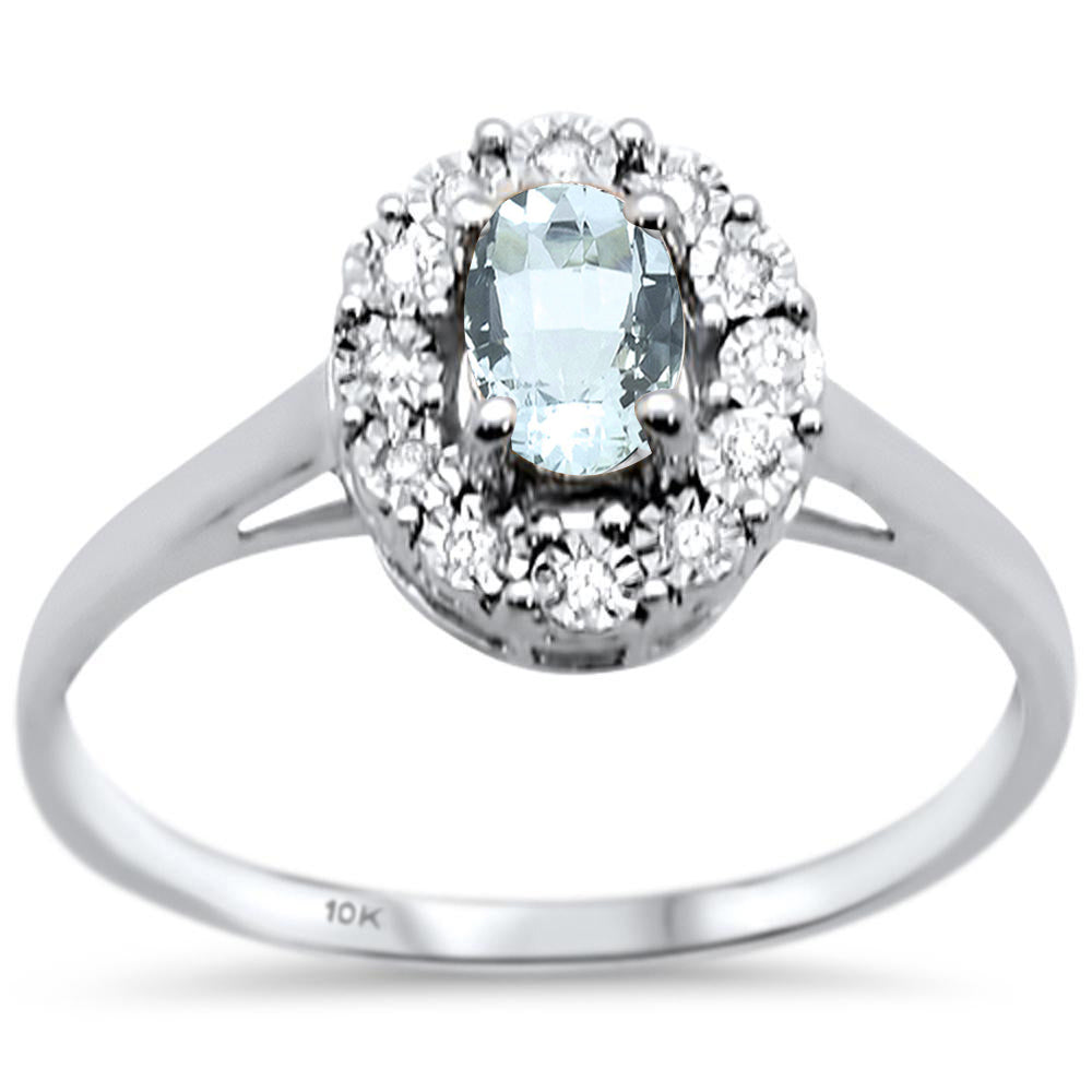 .40ct 10k White Gold Oval Aquamarine & Diamond Ring Size 6.5