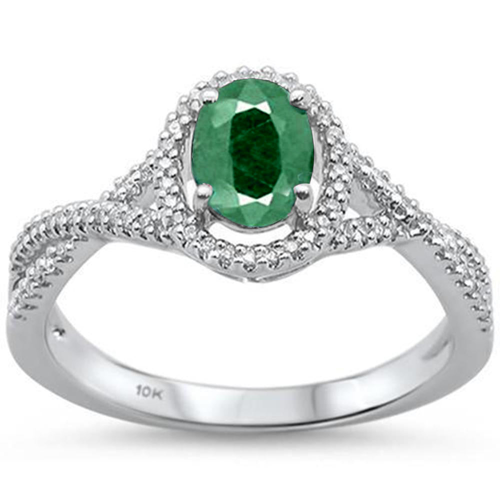 .80ct F SI 10K White Gold Diamond & Emerald Gemstone Ring