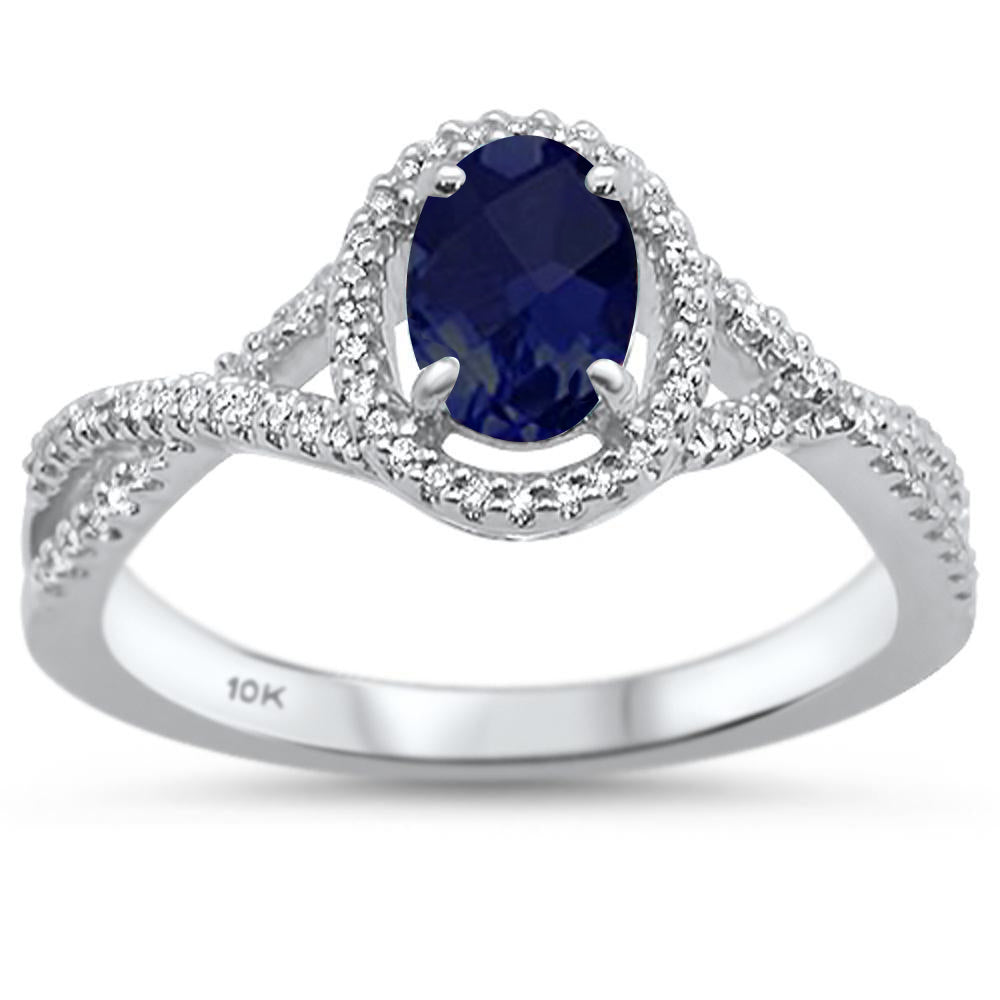 1.16cts 10k White Gold Oval Blue Sapphire Diamond Ring Size 6.5