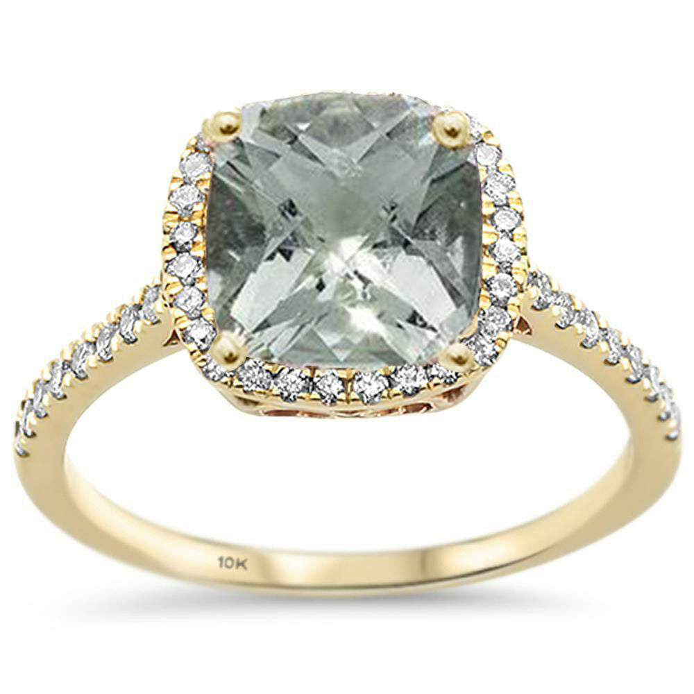 2.06ct 10K Yellow Gold Natural Green Amethyst & Diamond Ring Size 6.5
