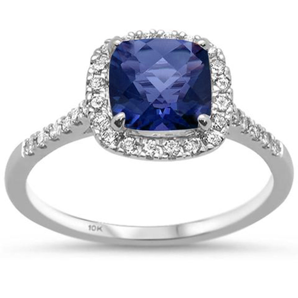 GEMSTONE CLOSEOUT ! 1.97ct 10K White Gold Cushion Tanzanite & Diamond Ring Size 6.5