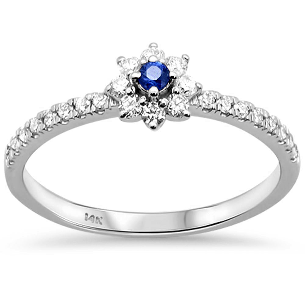 .29CT G SI 14KT White Gold Diamond Blue Sapphire Flower Ring Size 6.5