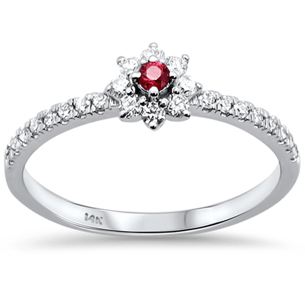 .29CT G SI 14KT White Gold Diamond Ruby Flower Ring Size 6.5
