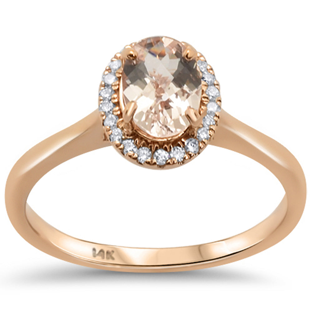 .81ct 14kt Rose Gold Halo Oval Morganite & Diamond Ring Size 6.5