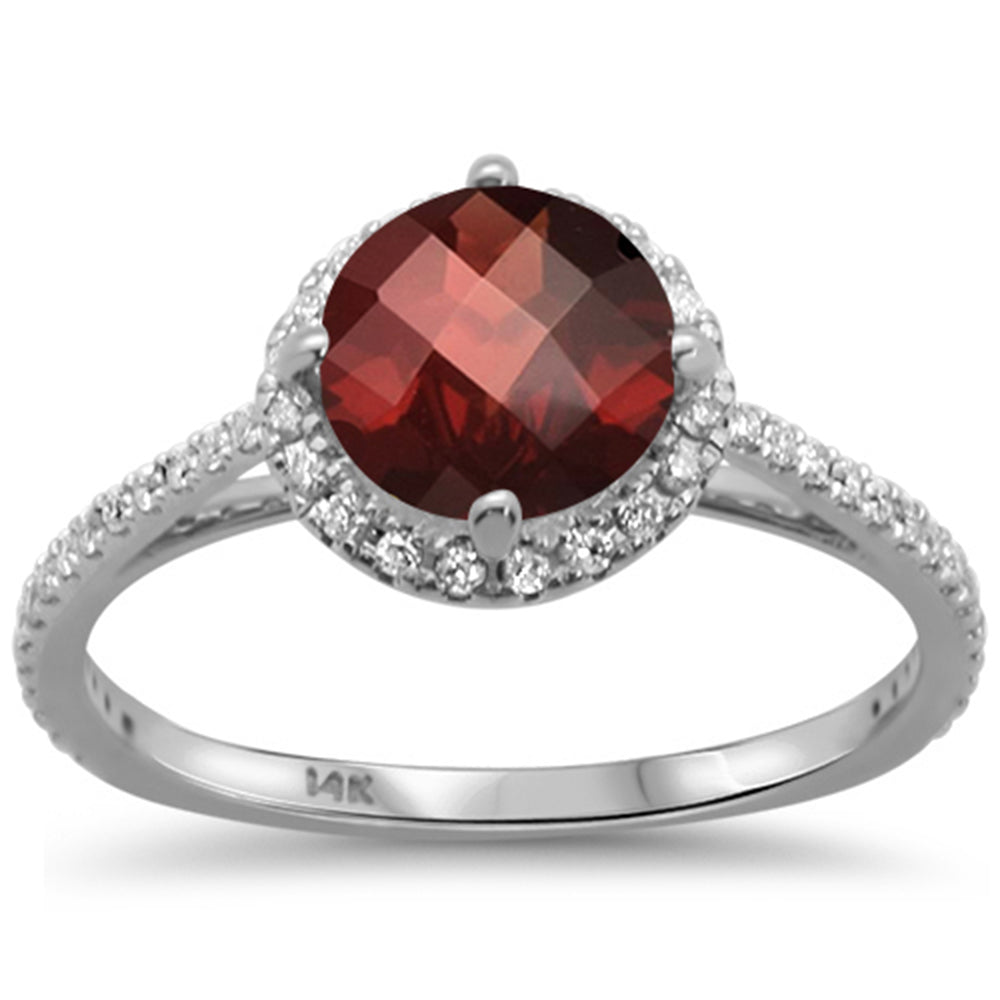 1.88ct 14kt White Gold Round Garnet & Diamond Ring Size 6.5
