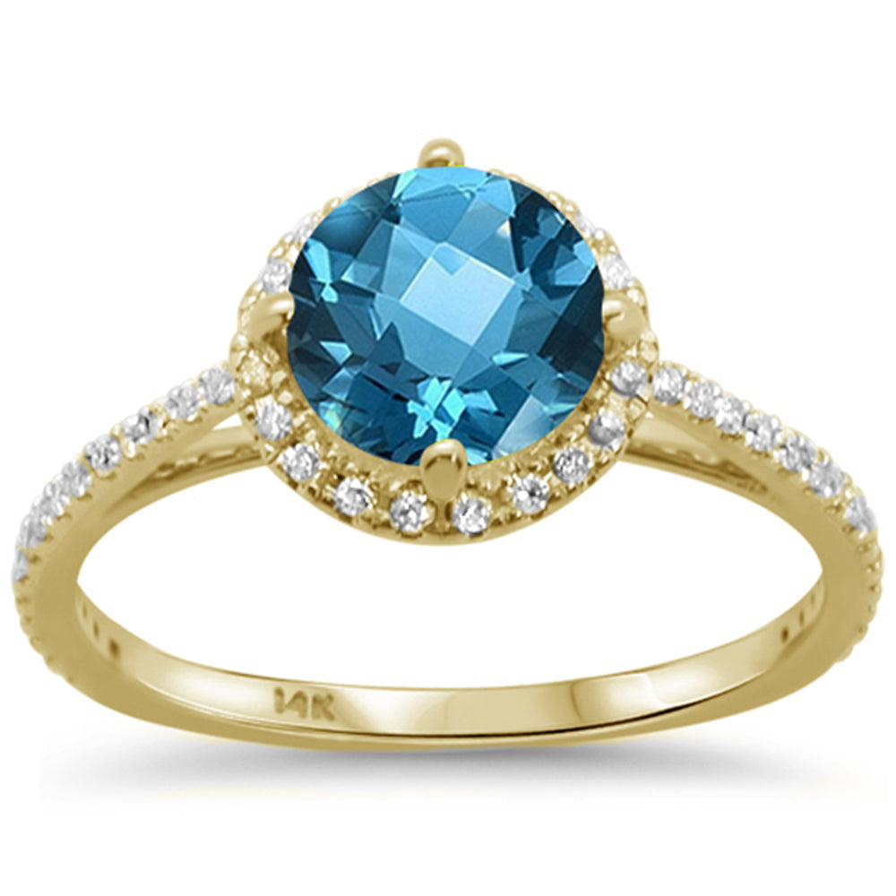1.58ct 14kt Yellow Gold Round Blue Topaz & Diamond Ring Size 6.5