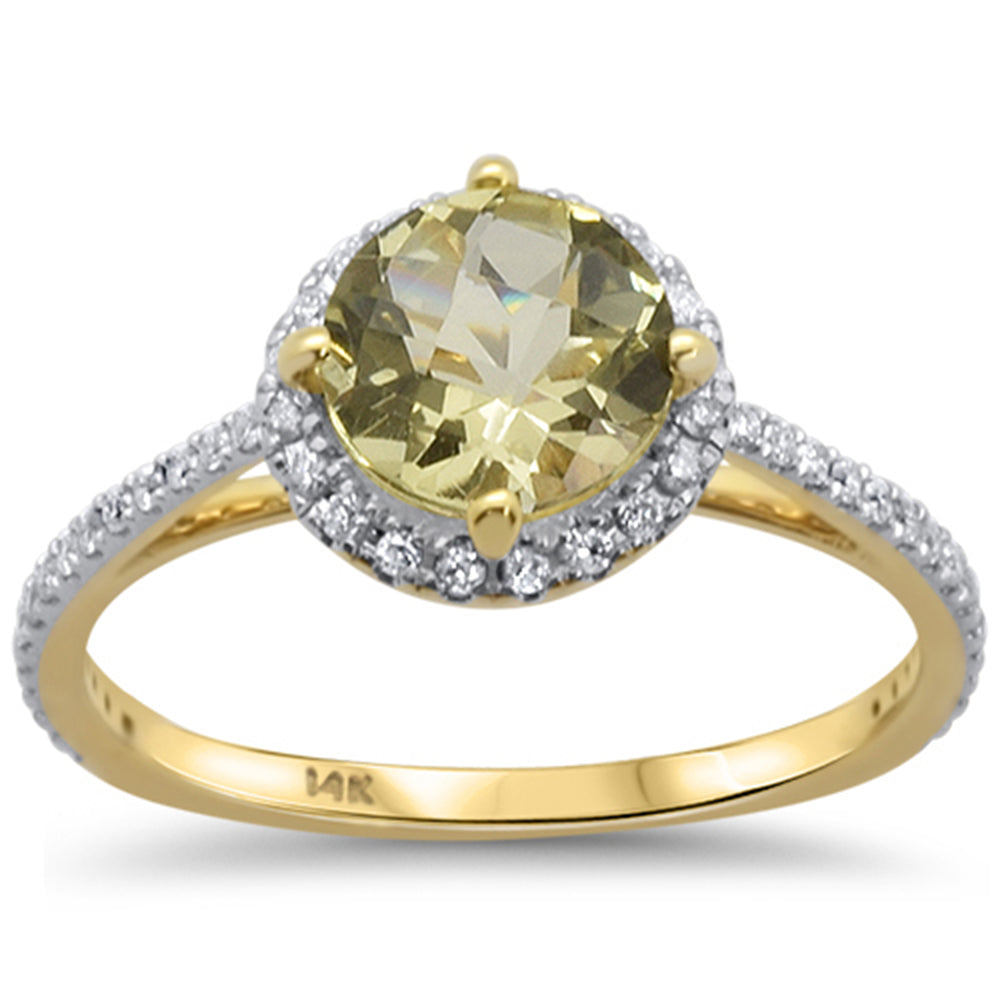 1.22ct 14kt Yellow Gold Round Lemon Topaz & Diamond Ring Size 6.5