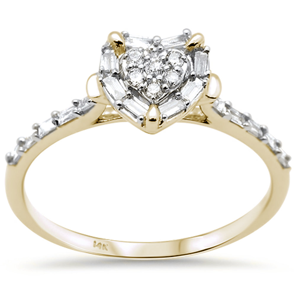SPECIAL! .22ct G SI 14K Yellow Gold Heart Shaped Round & Baguette Diamond Engagement Ring Size 7