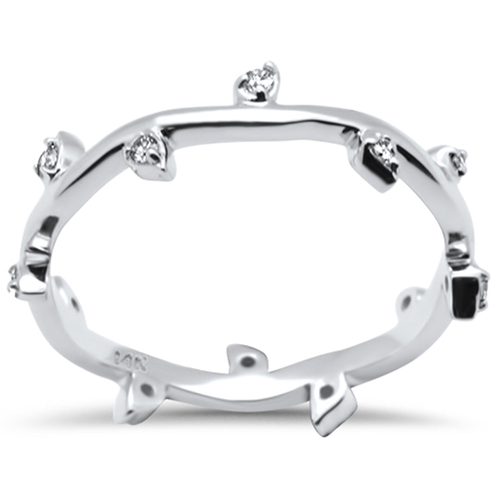 .12ct G SI 14K White Gold Diamond Leaf Design Ring Band