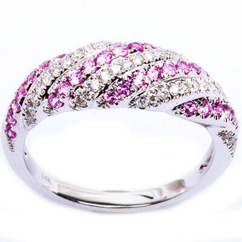 .59ct 14kt White Gold Pink Sapphire & Diamond Fine Gemstone Band Ring