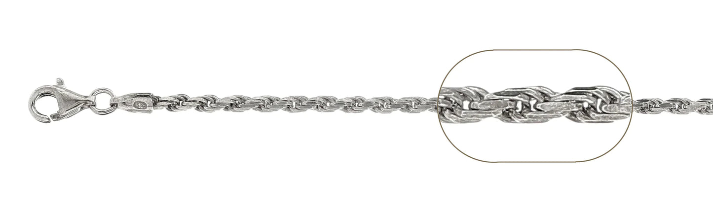 050-2.5MM Rope Chain .925 Solid Sterling Silver Sizes 7-30"