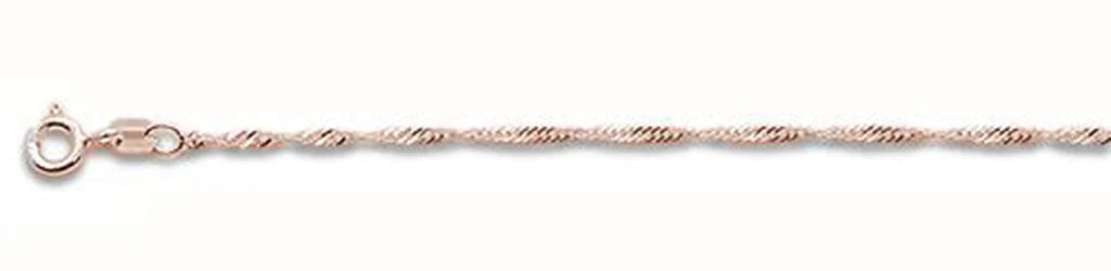 025-1.6MM Rose Gold Plated Singapore Chain .925 Solid Sterling Silver Available In 16"- 22" Inches