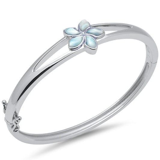 Flower Natural Larimar .925 Sterling Silver Bangle Bracelet