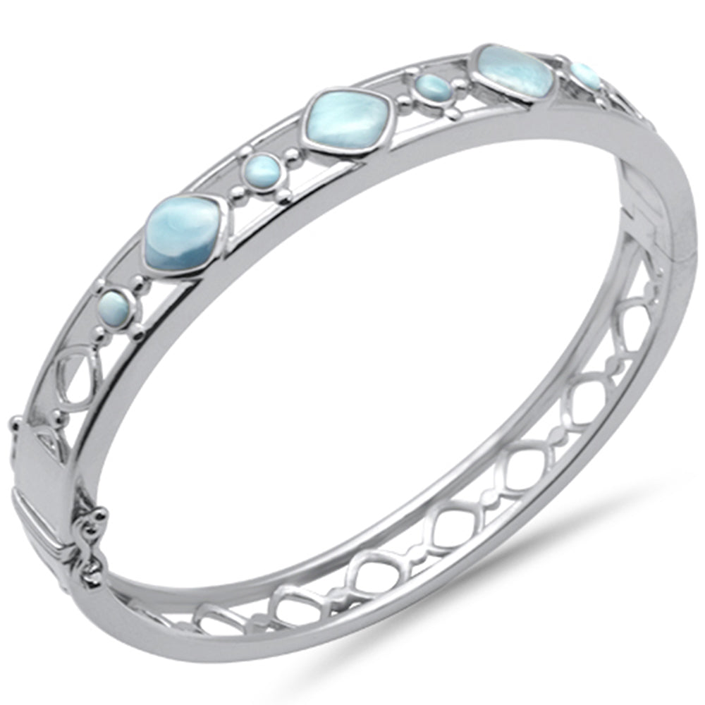 Natural Larimar .925 Sterling Silver Bangle Bracelet