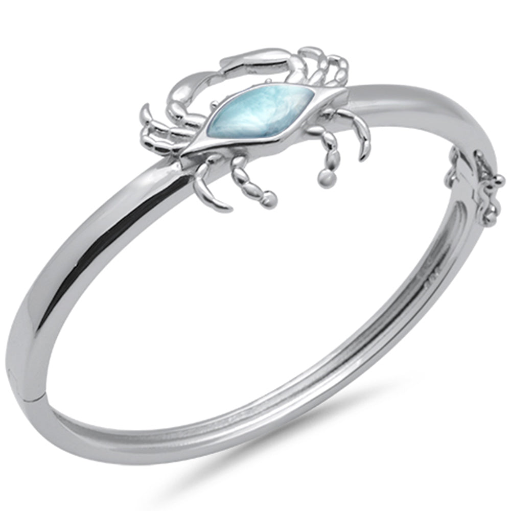 Crab Natural Larimar .925 Sterling Silver Bangle Bracelet