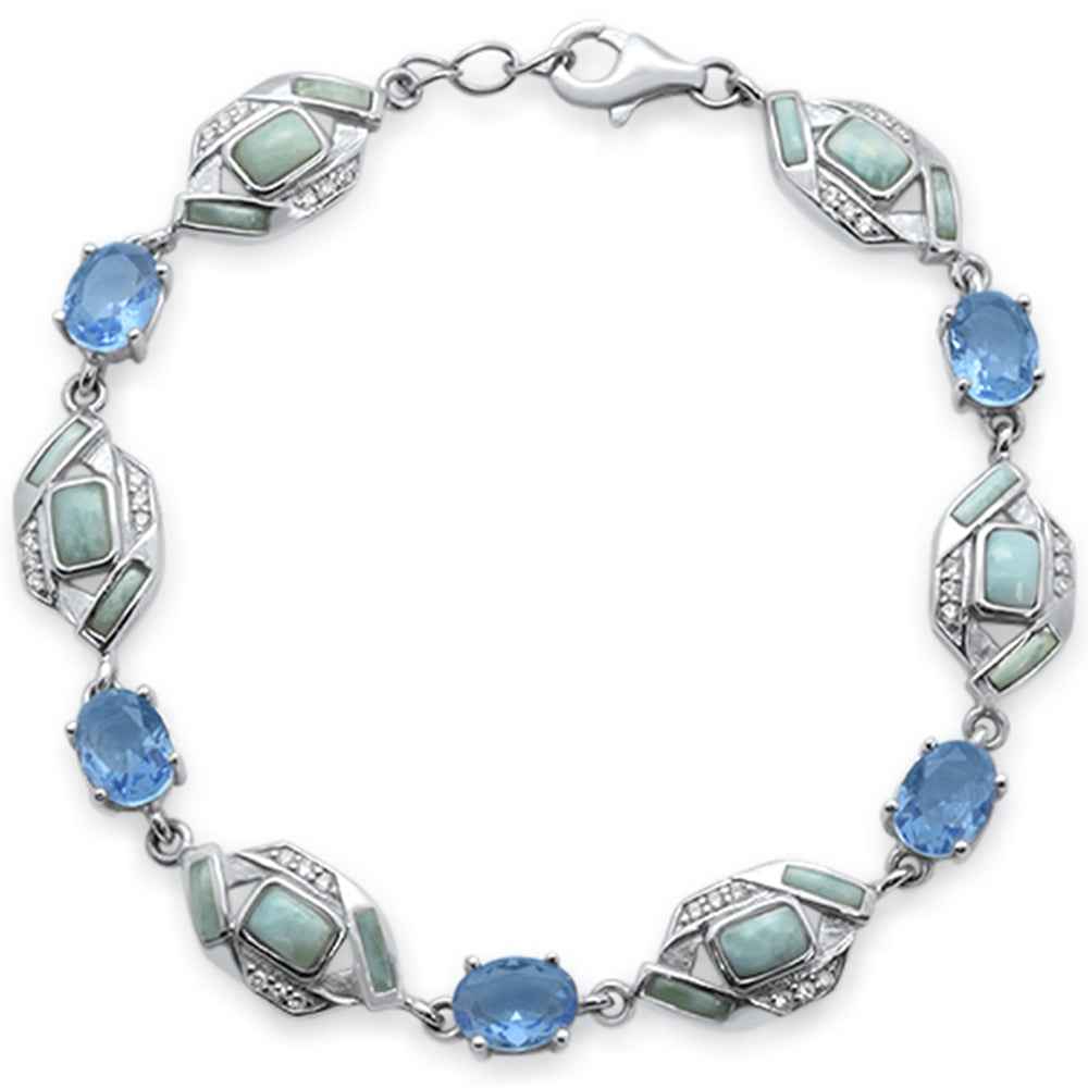 Oval Tanzanite, Natural Larimar & CZ .925 Sterling Silver Bracelet 7.5"