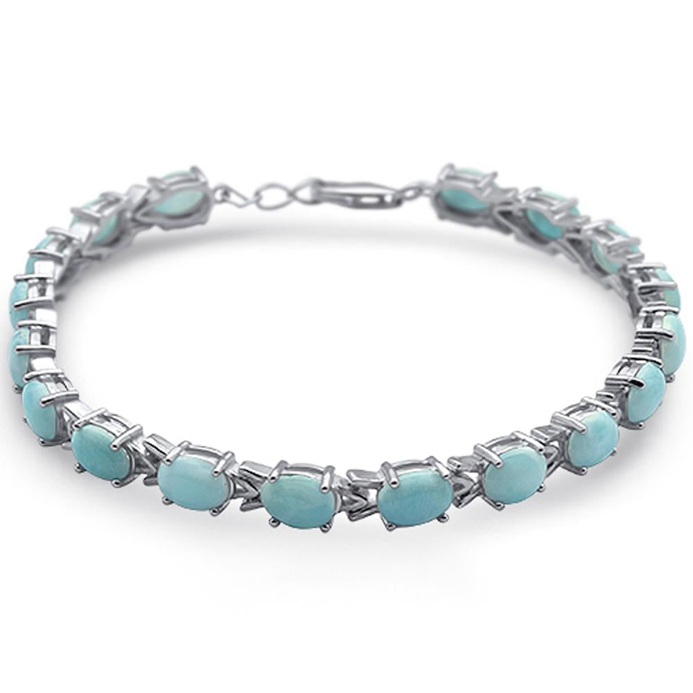 Oval Larimar .925 Sterling Silver Bracelet 7.5" Long