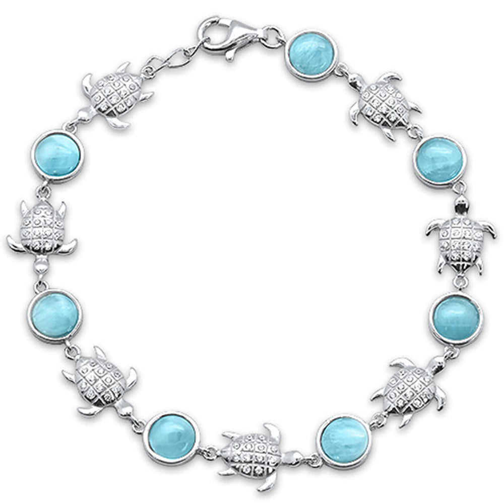 Natural Larimar & CZ Turtles .925 Sterling Silver Bracelet