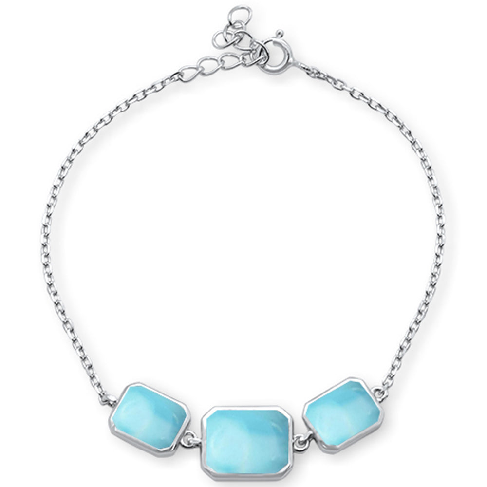 Natural Larimar .925 Sterling Silver Bracelet 6"+1"ext