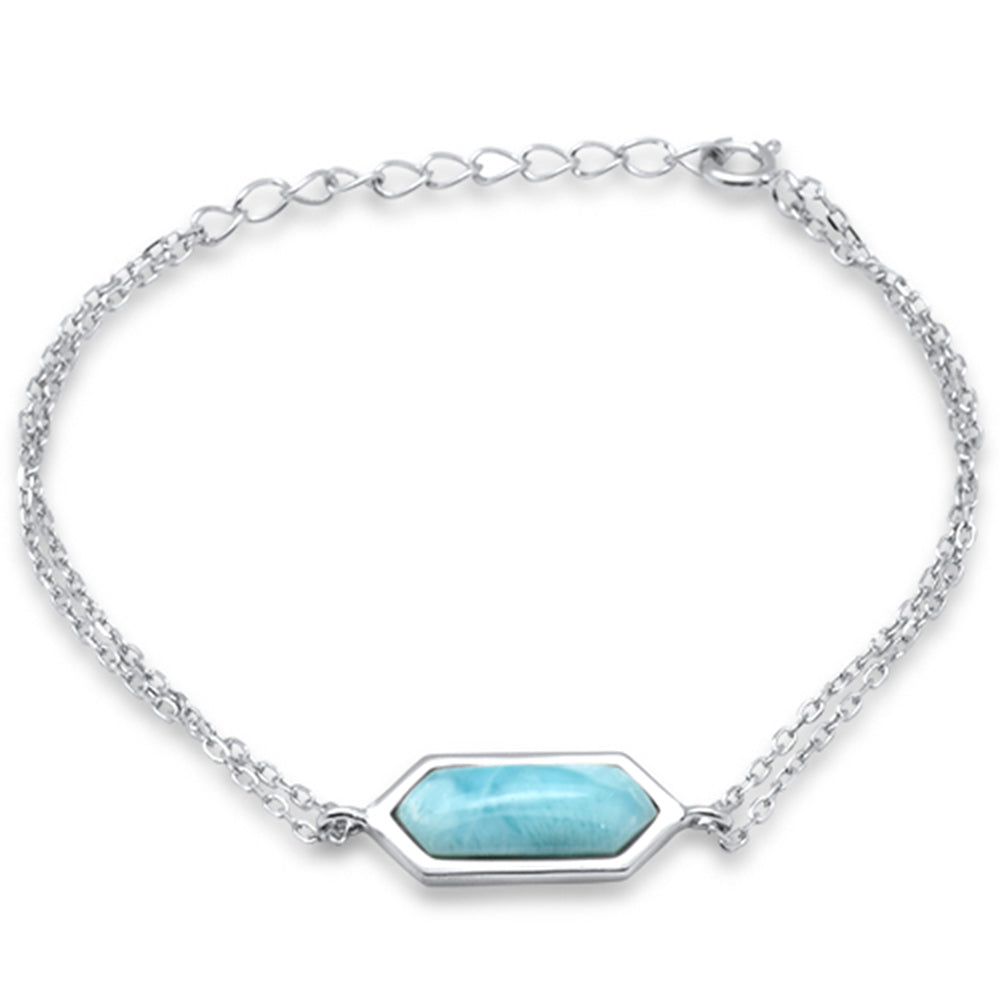 Crystal Shaped Natural Larimar .925 Sterling Silver Bracelet 5.5" + 1.5" Adjustable