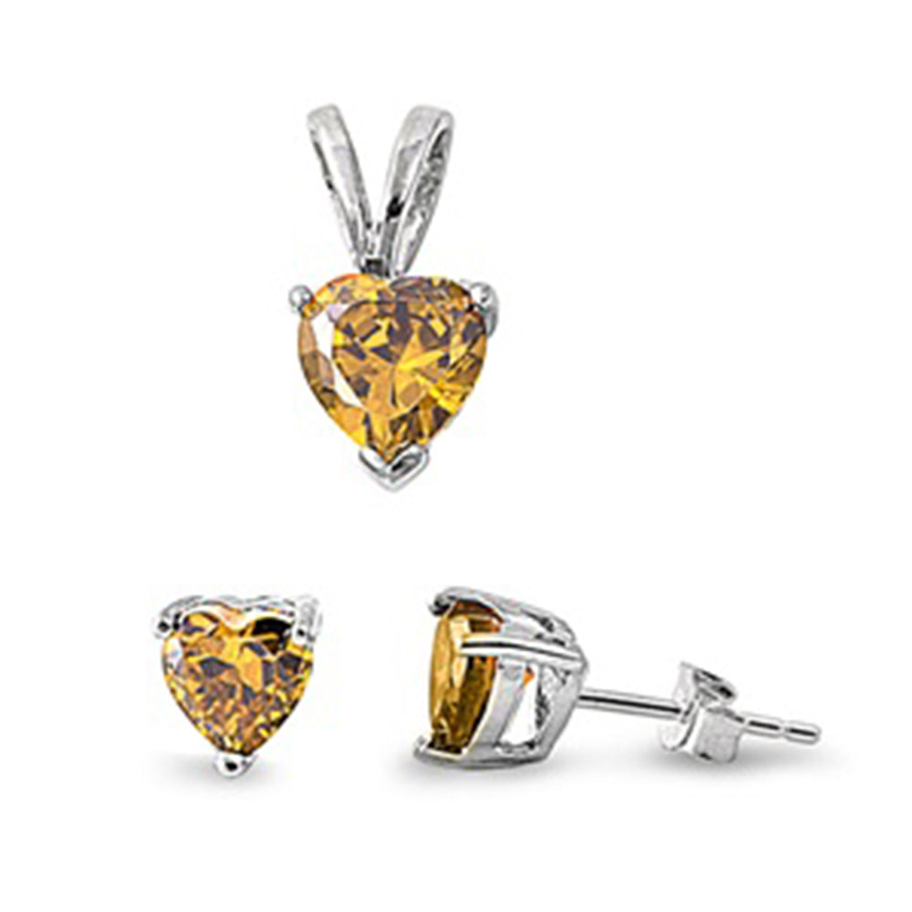 Champagne Heart .925 Sterling Silver Earring & Pendant Set