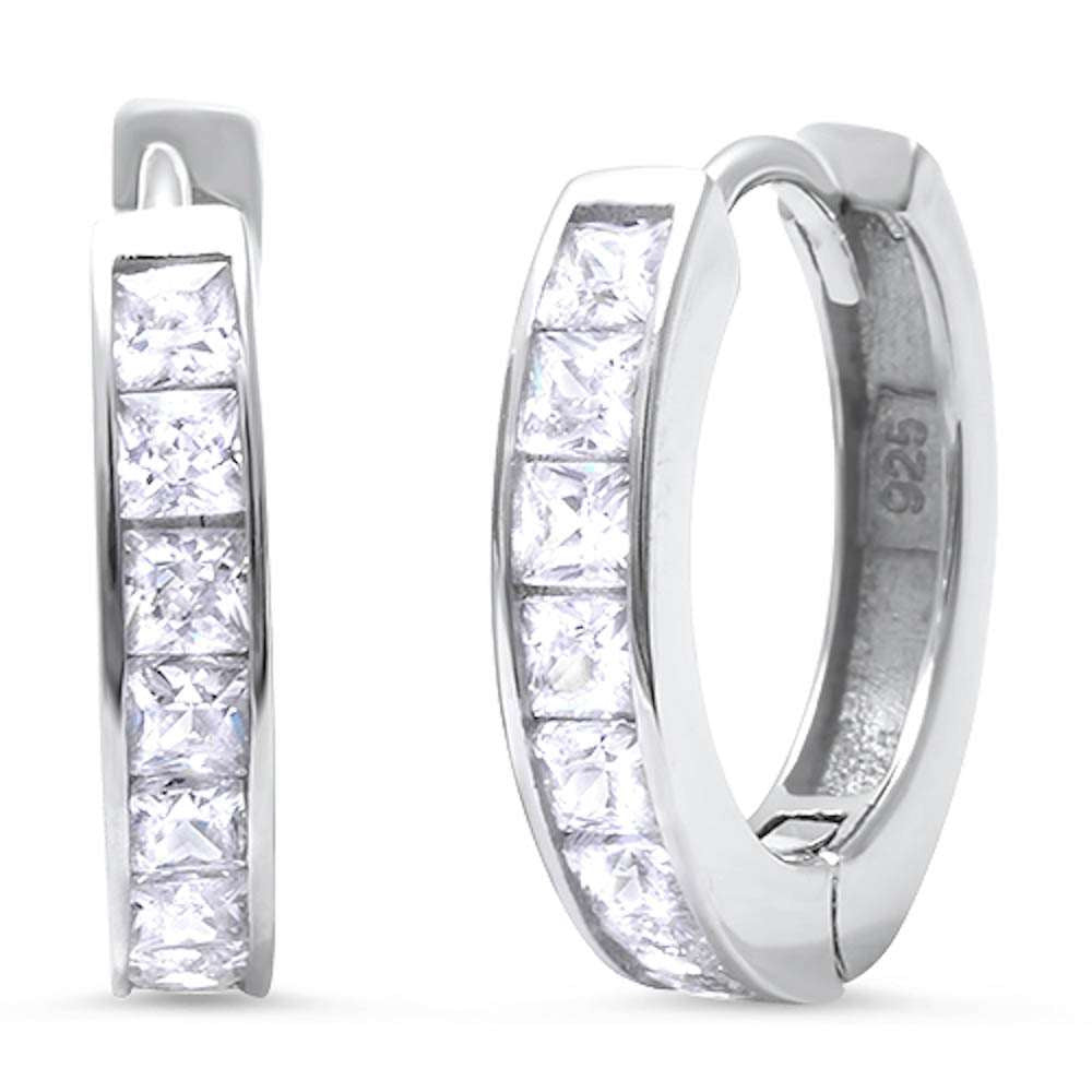 Princess Cut Cubic Zirconia Hoop .925 Sterling Silver Earrings