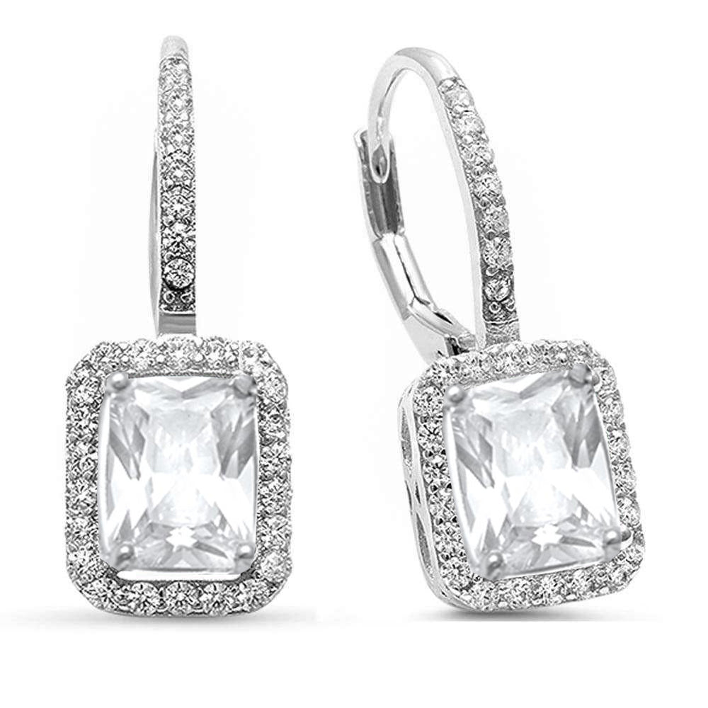Radiant Cut Cubic Zirconia Lever Back .925 Sterling Silver Earrings