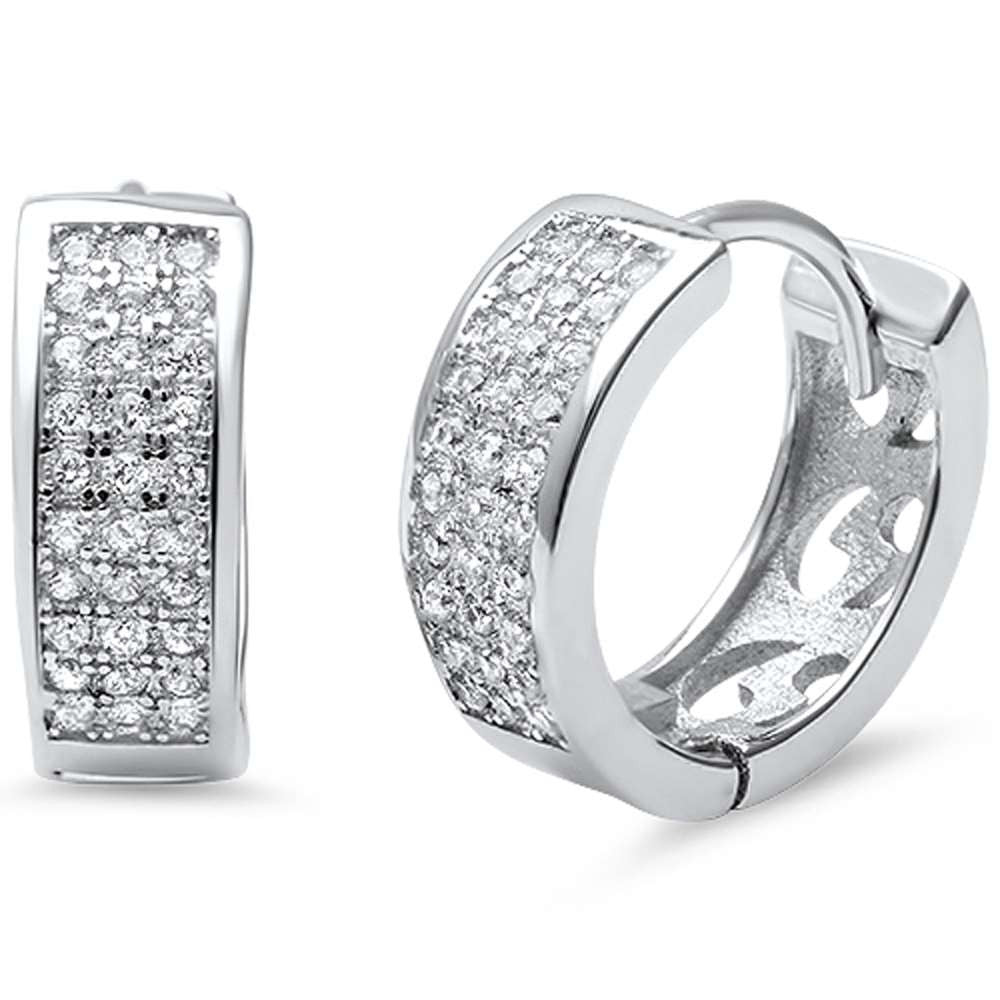 MicroPave CZ Round .925 Sterling Silver Hoop Earrings