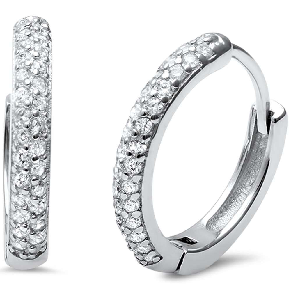 Round Micro Pave .925 Sterling Silver Hoop Huggie Earrings