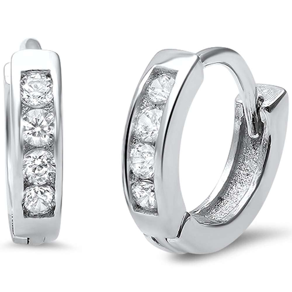 Small Baby CZ .925 Sterling Silver Hoop Huggie Earrings