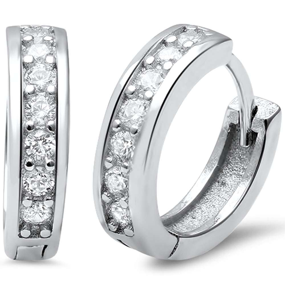 Round CZ .925 Sterling Silver Hoop Huggie Earrings